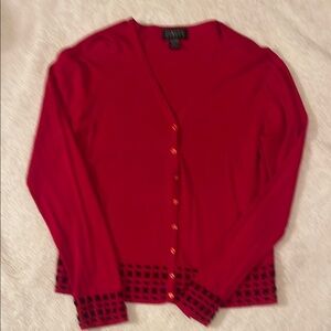 Finity Red Cardigan Sweater with Decorative Knit Cuffs